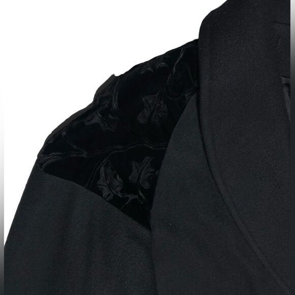 Vintage Basile Italian Wool Coat Long Black Coat Warm Winter Peacoat Two Button - Picture 4 of 11